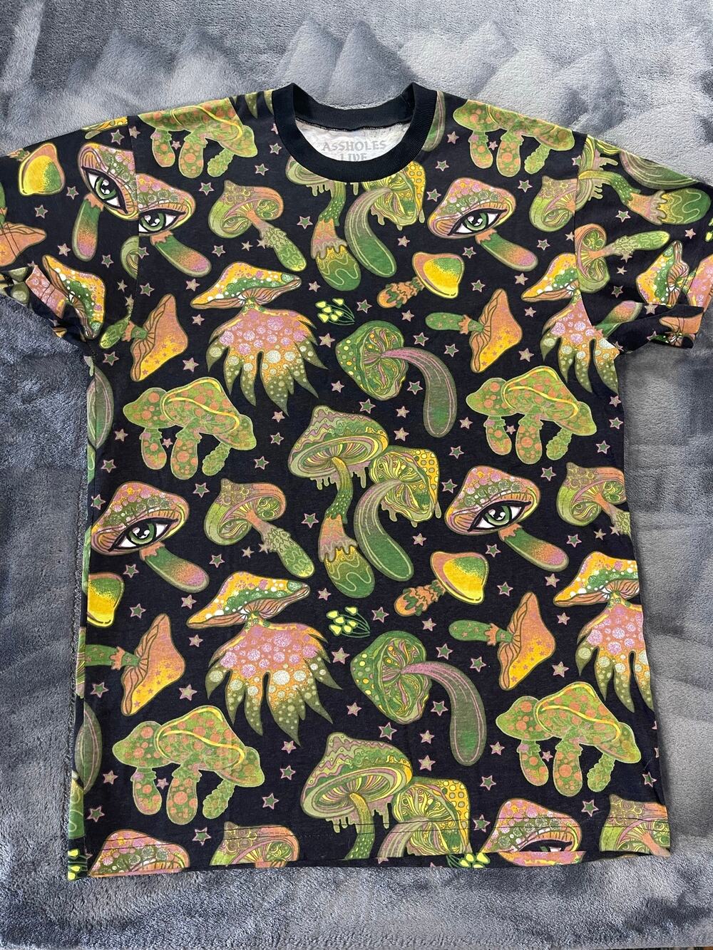 A$$holes Live Forever Trippy Mushroom Print Shirt Mens Medium Linda Finegold
